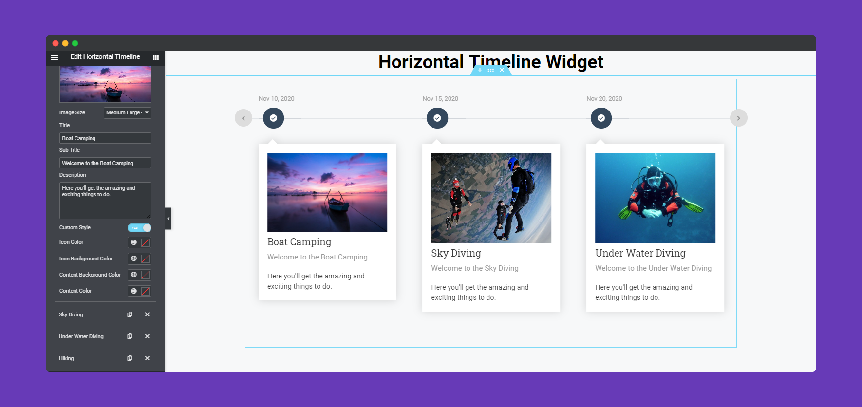 How To Use Horizontal Timeline Widget Of Happy Elementor Addons