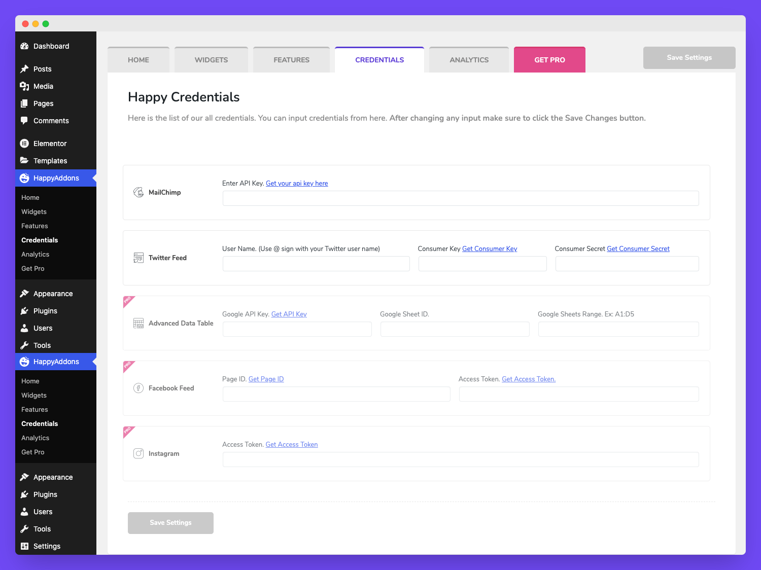 Dashboard Credentials