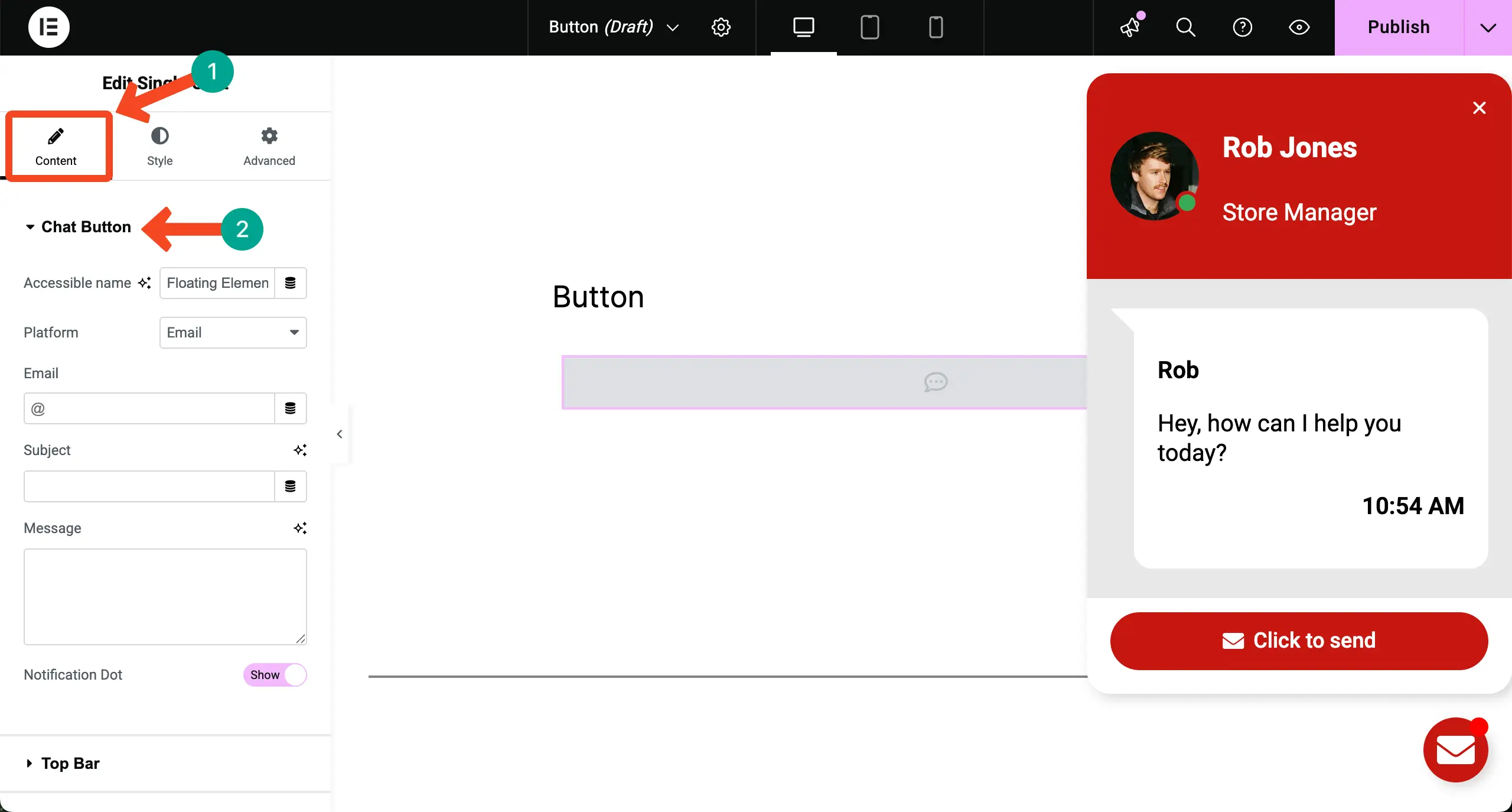 How to Add Elementor Floating Elements to WordPress (Step-by-Step Guide) 4 Edit content for the chat button