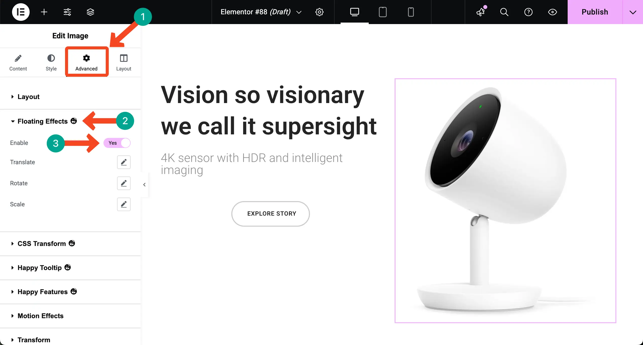 How to Add Elementor Floating Elements to WordPress (Step-by-Step Guide) 11 Enable Floating Effects for the Element