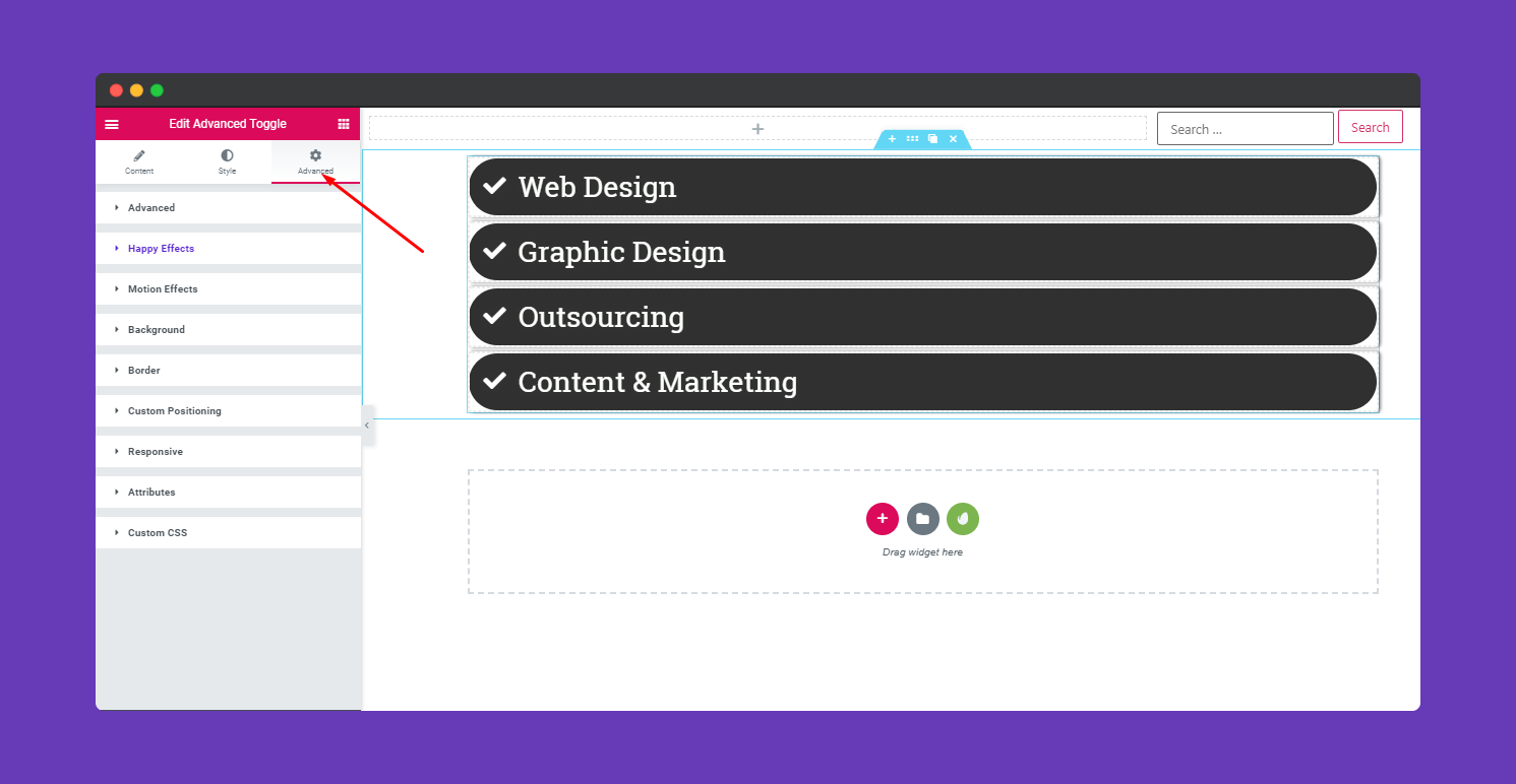 How to add Advance Toggle