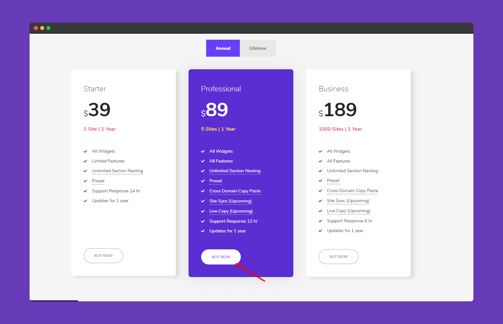 Pricing page