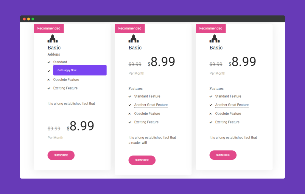 Pricing Table - HappyAddons