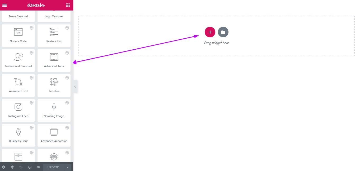 Drag and drop tabbed content