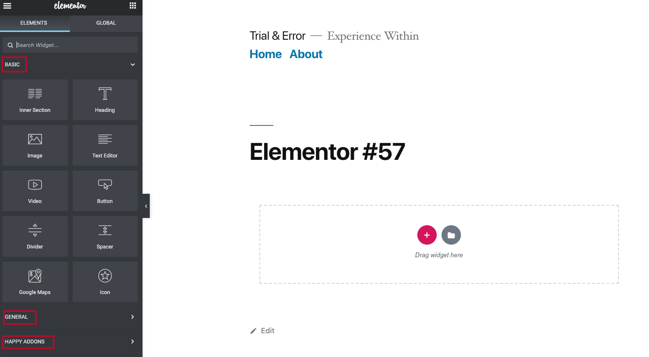 Open a page with Elementor