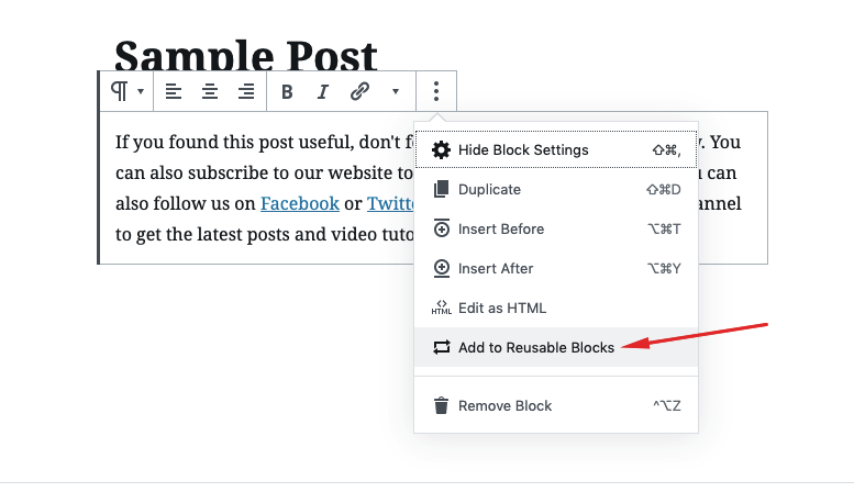 gutenberg reusable blocks