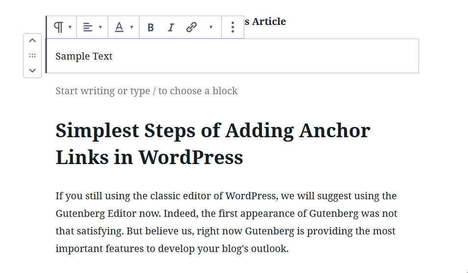 wordpress add anchor