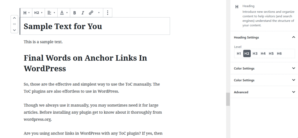 Anchor links in WordPress
