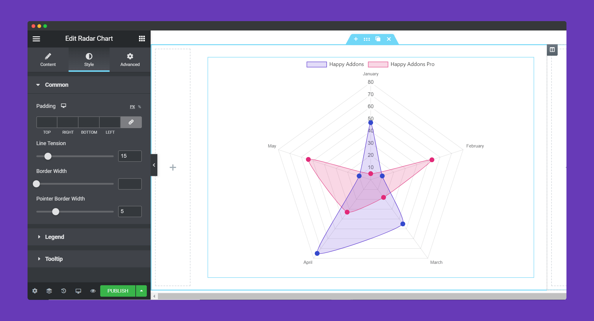 Common section radar chart widget