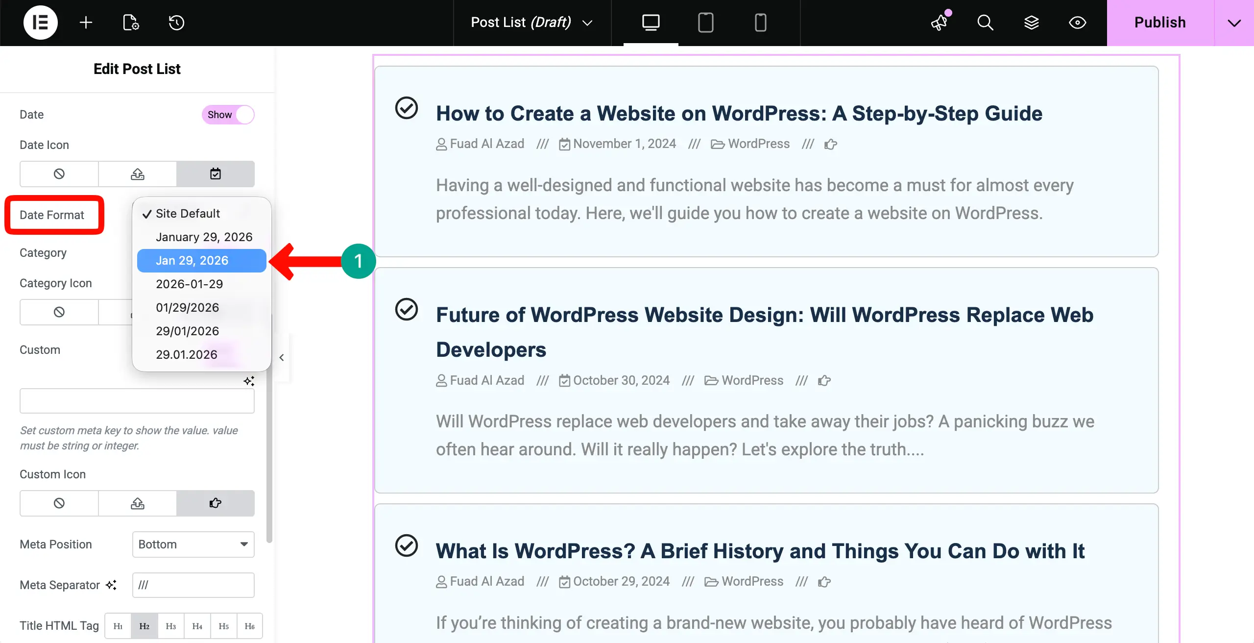Post List 12 Configure the Date format
