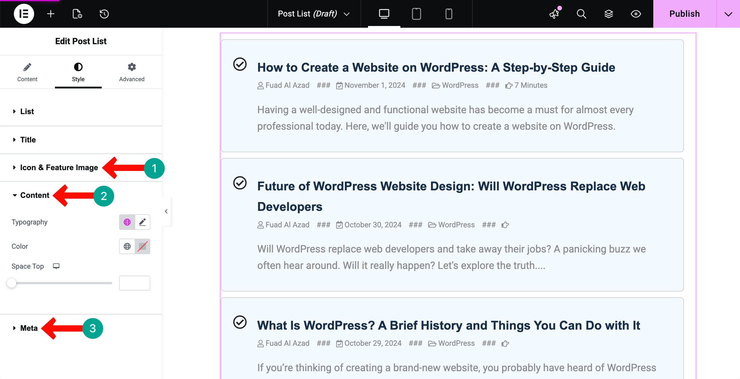 Post List 23 Customize other sections