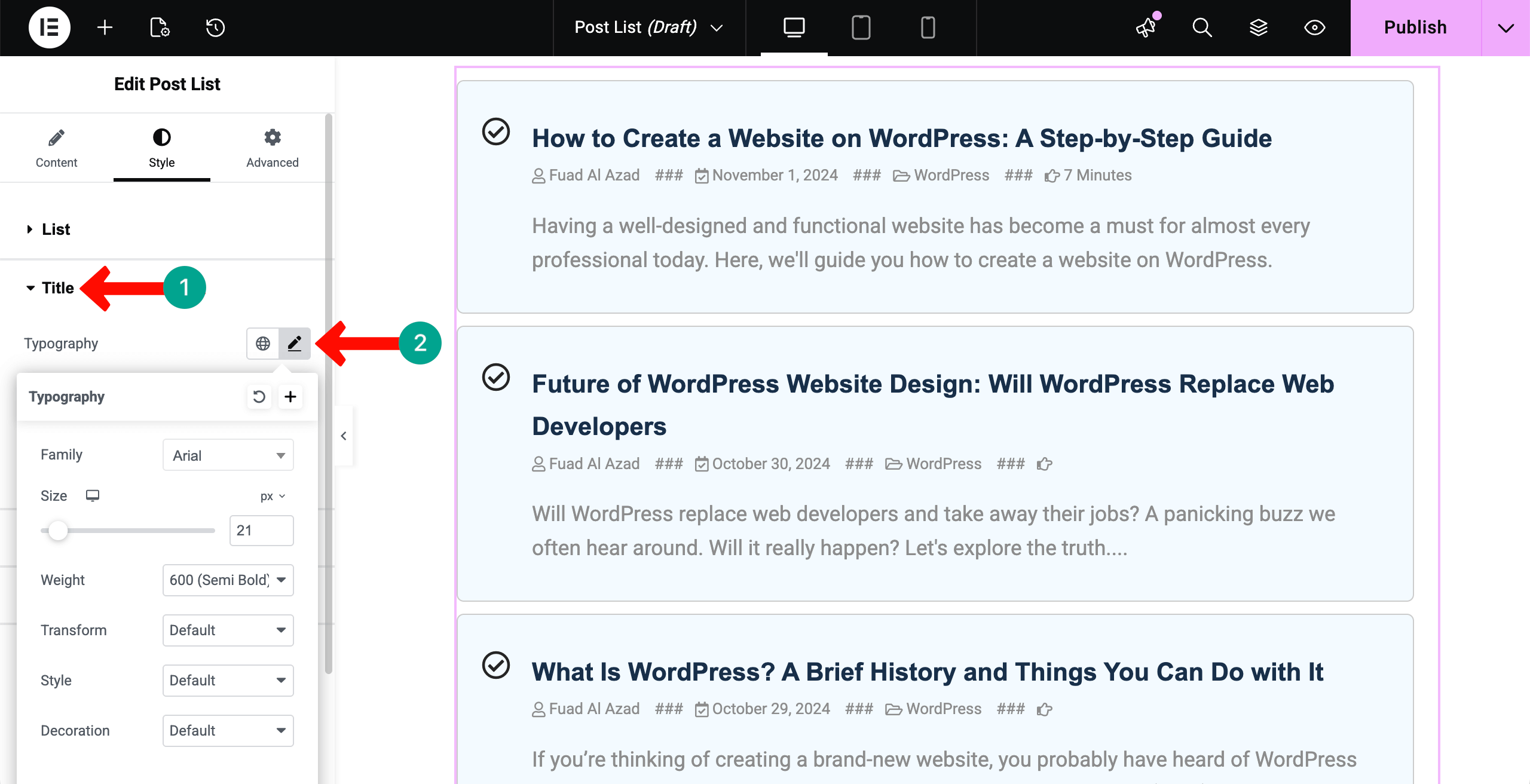 Post List 22 Customize typogrpahy fo the content of the Post List widget