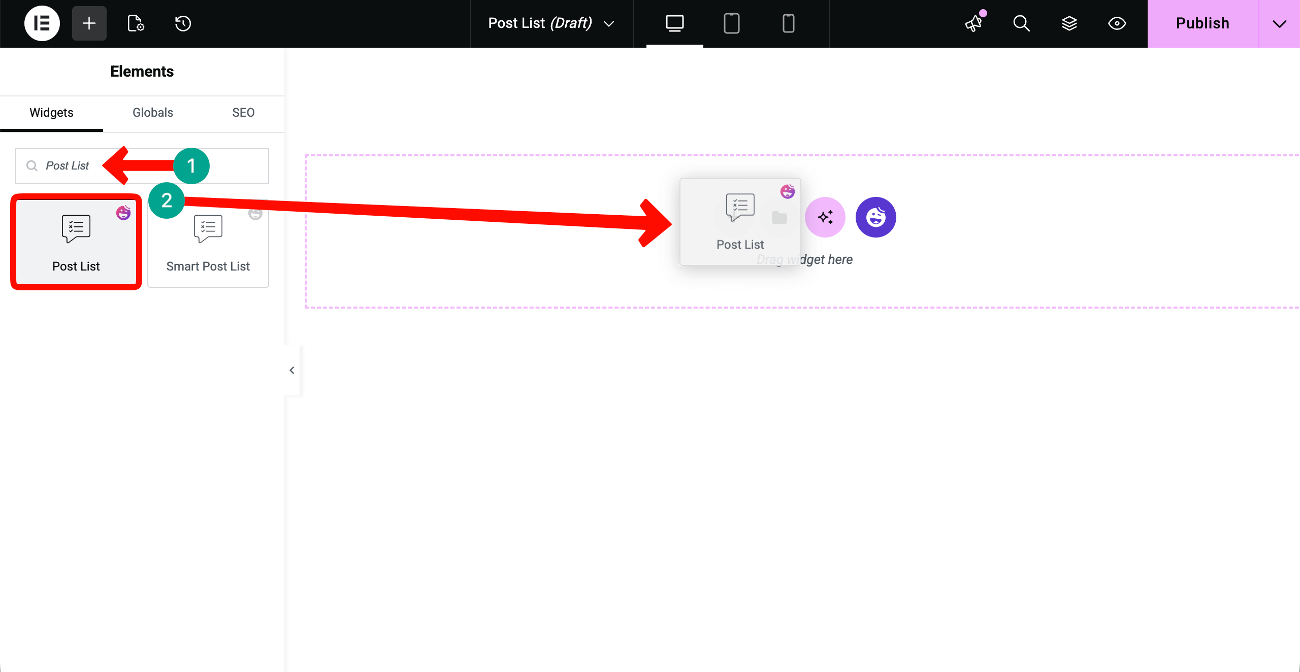 Post List 1 Drag and drop the post list widget