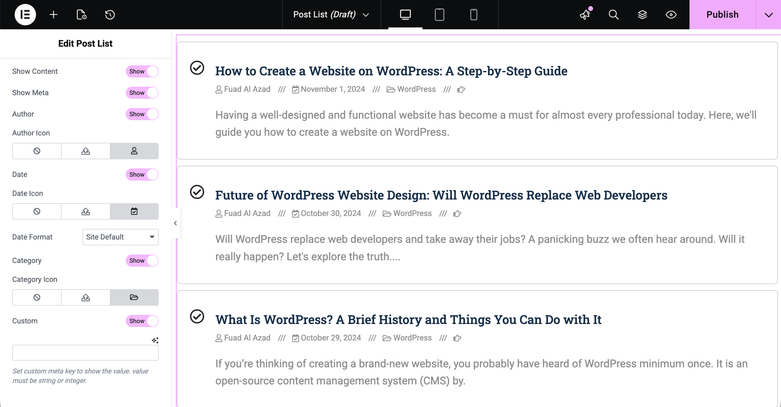 Post List 11 Enable all meta options
