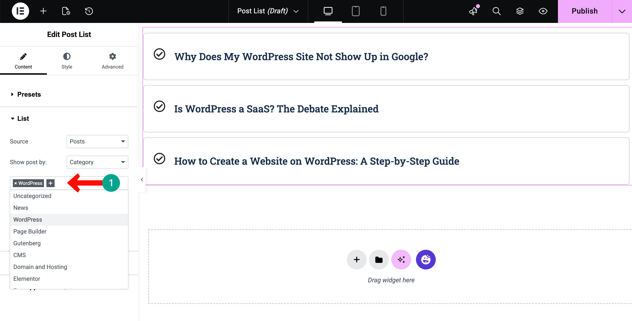 Post List 6 Set categories for the post list