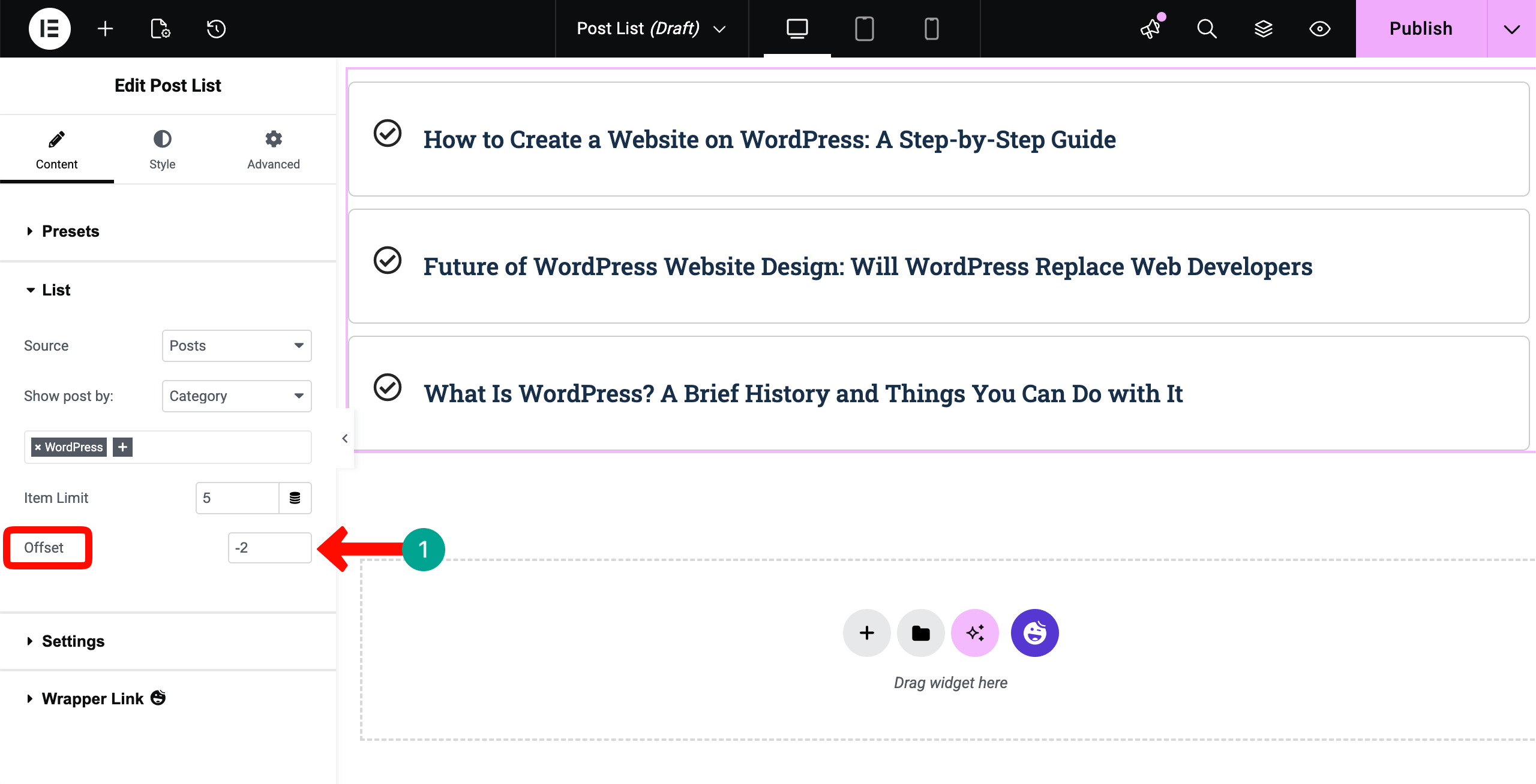 Post List 8 Set offset
