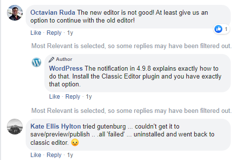 People Primary Reactions about Gutenberg release