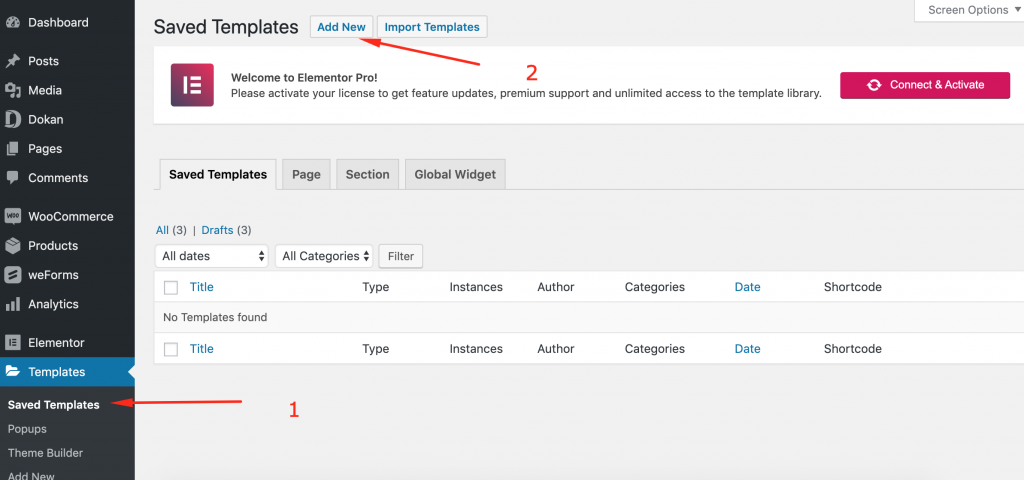 How to save new Elementor Template