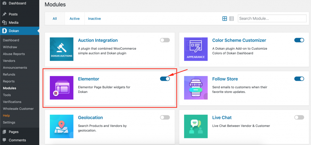 How to Activate the Elementor Module on Dokan 