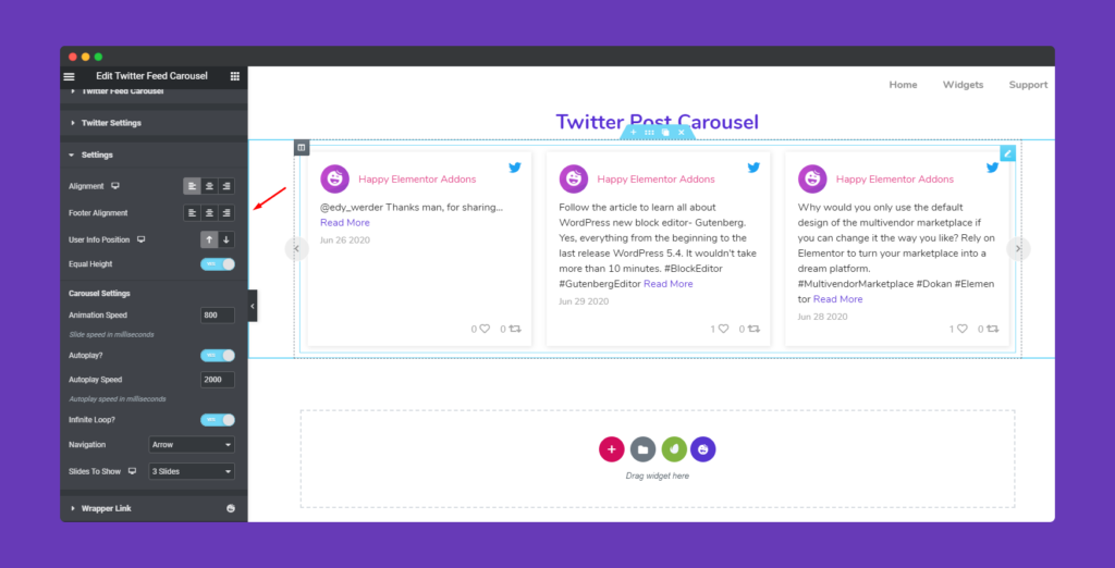 Twitter Feed Carousel widget - HappyAddons