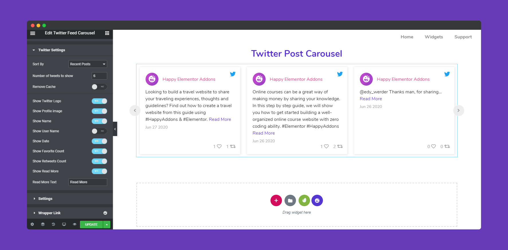 Twitter Feed Carousel widget - HappyAddons