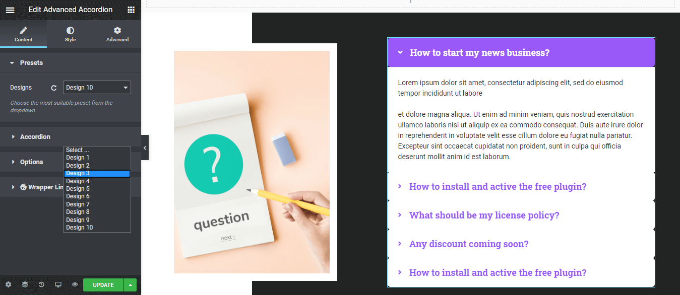edit FAQ block