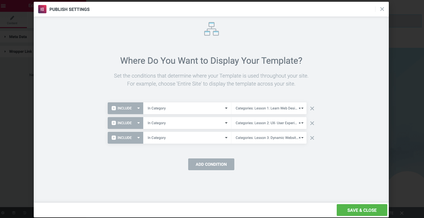 Display your template under a specific category