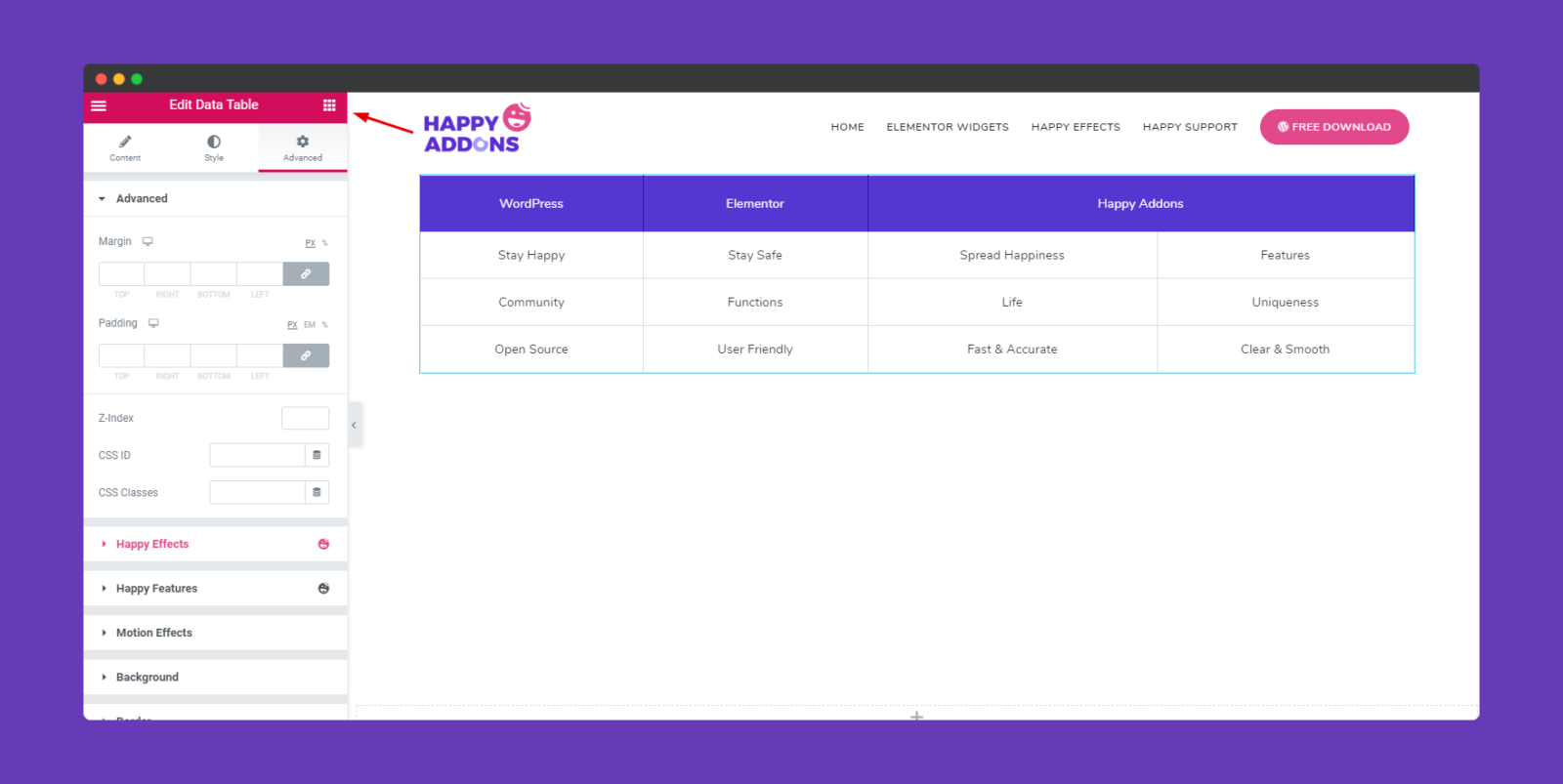 Data table widget