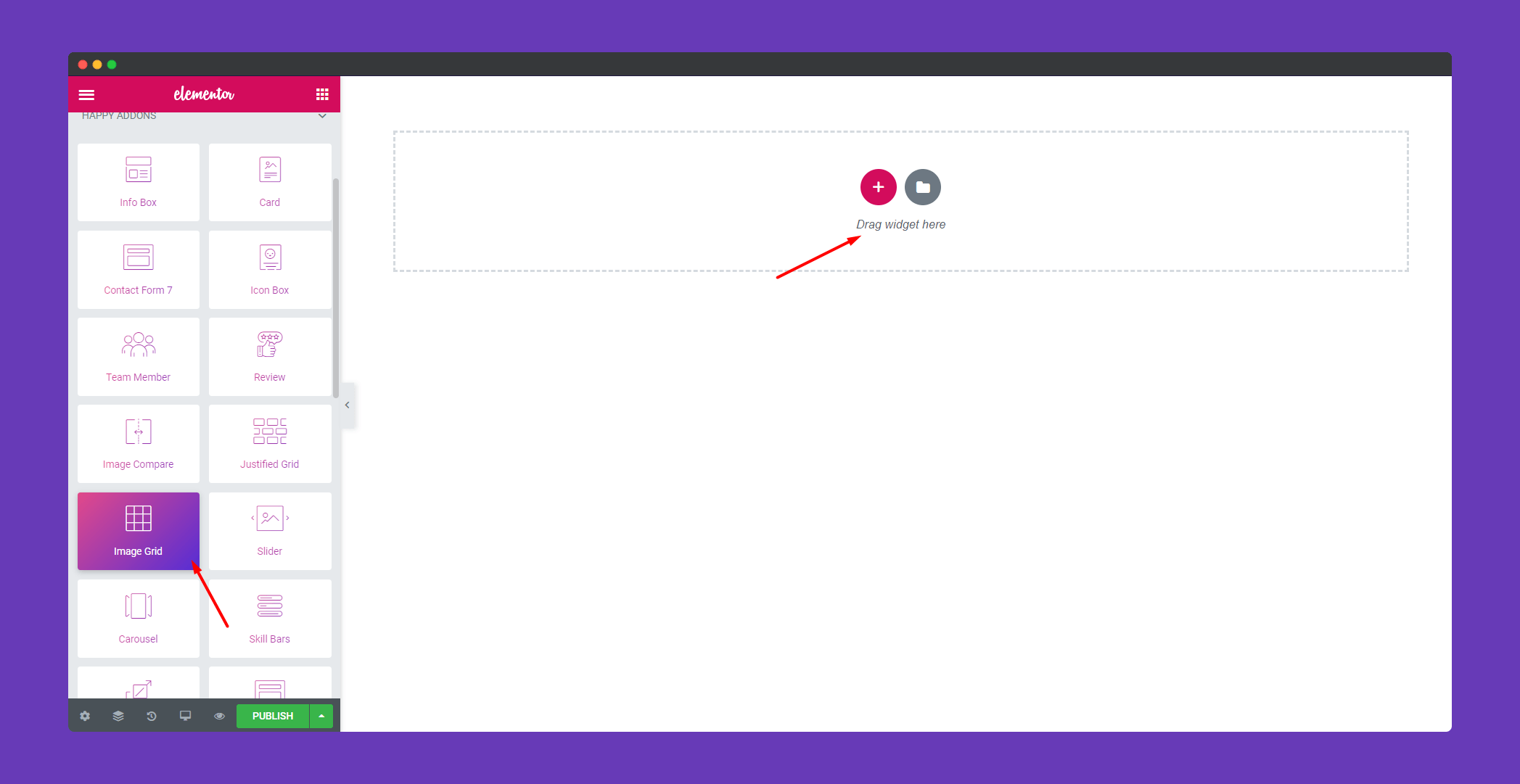drag your widget and drop in the canvas