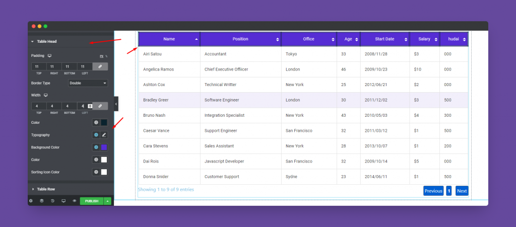 Data Table Header