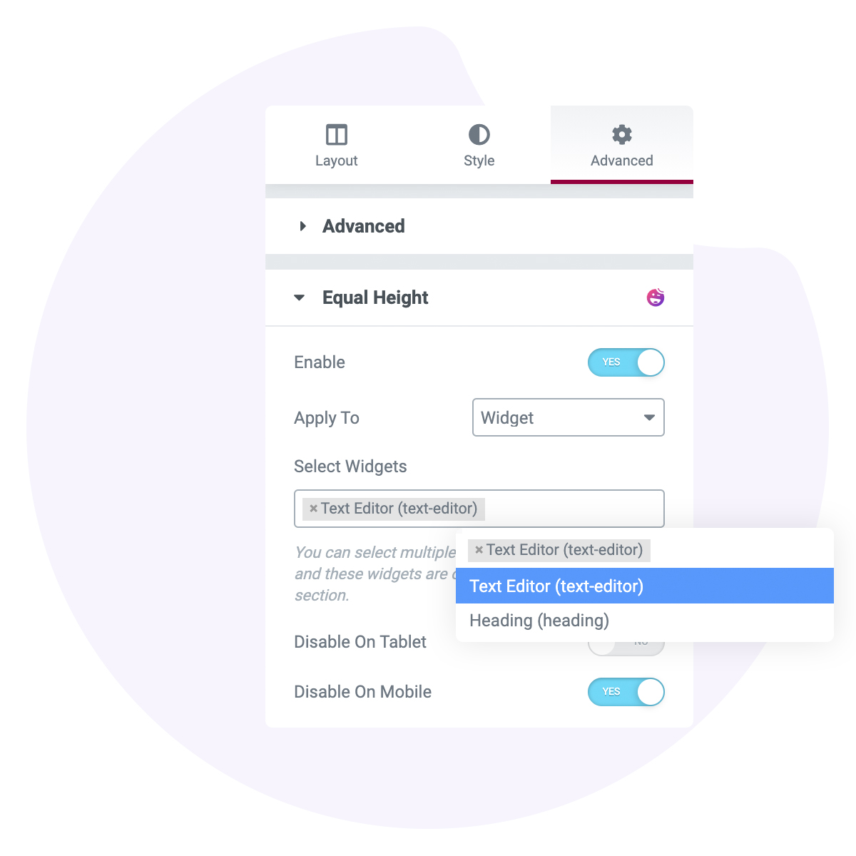 equal height setting