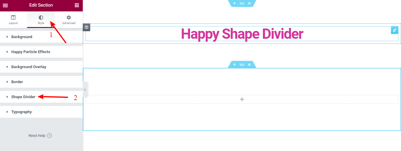 Divide Elementor section using divider