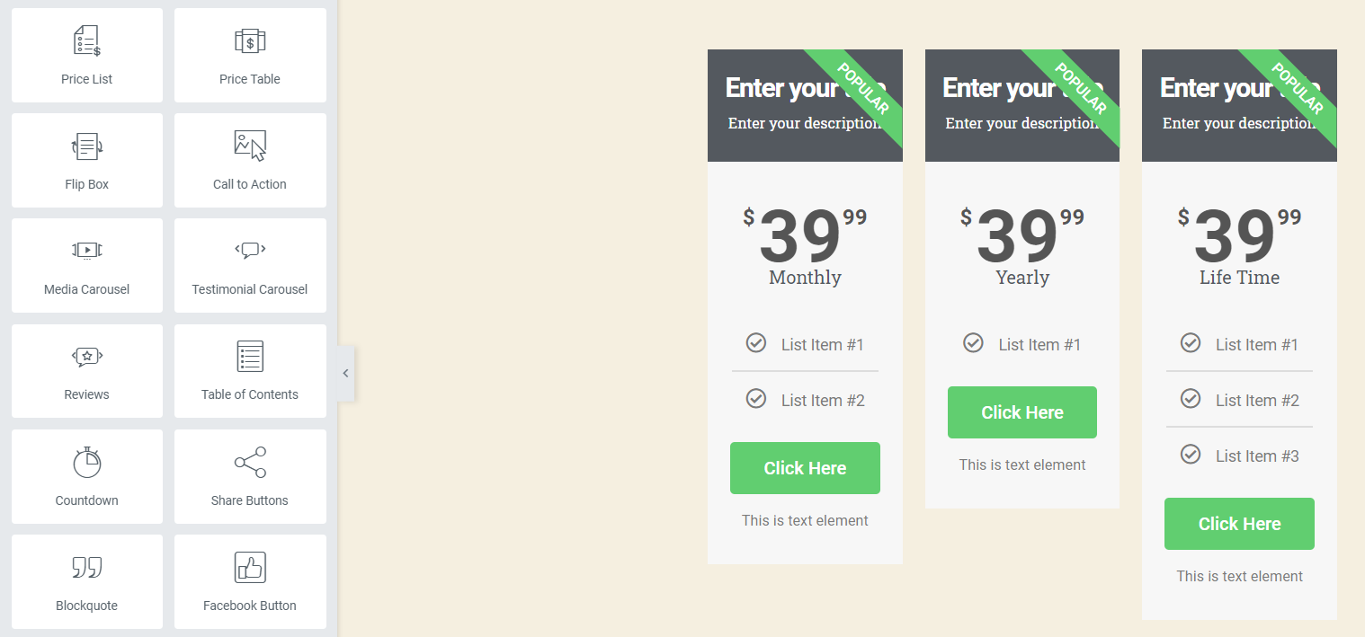 select price table