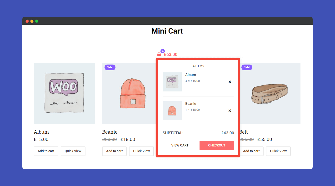 Display cart popup