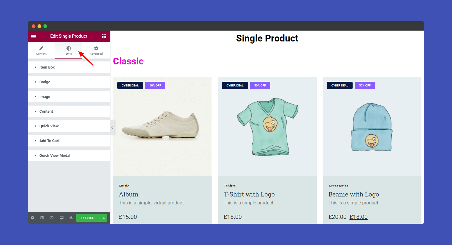 Single product style option