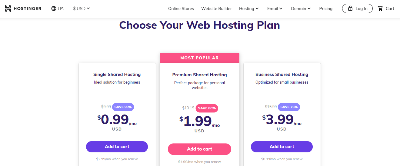 Hostinger Hosting Plan