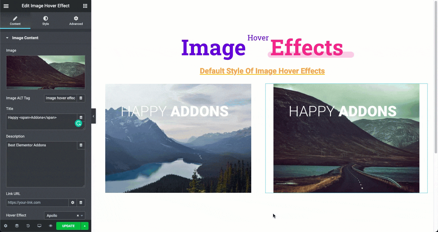 Adding title on image hover effect image