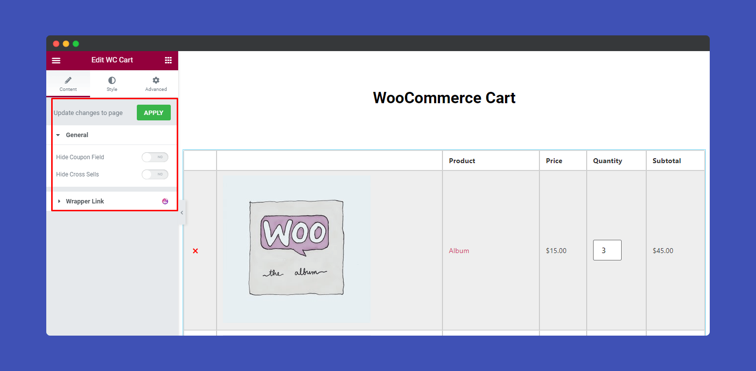 Content of WooCommerce Cart widgets