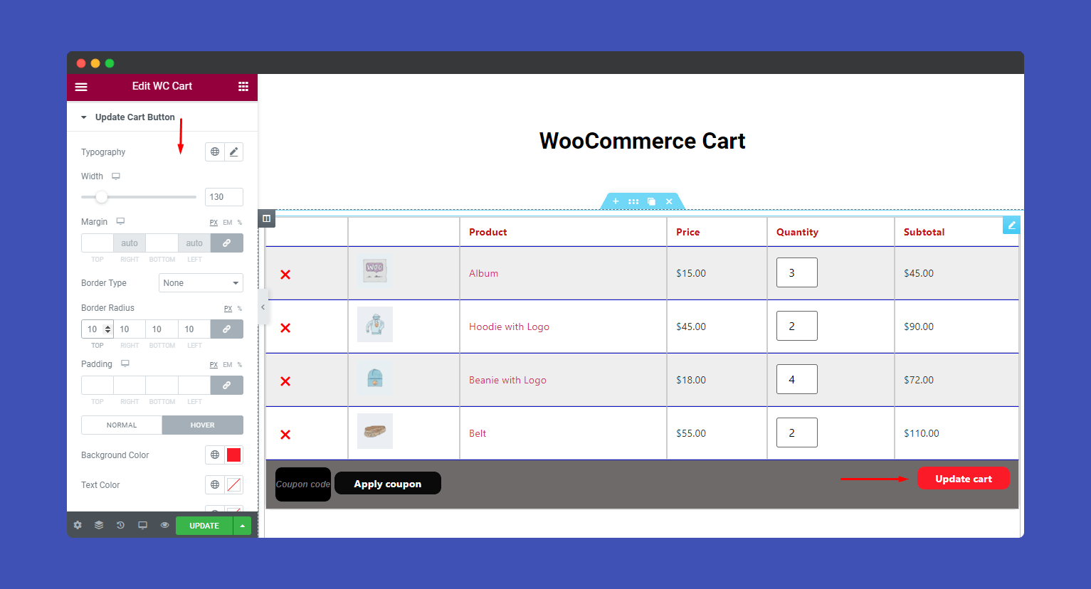 Update cart button