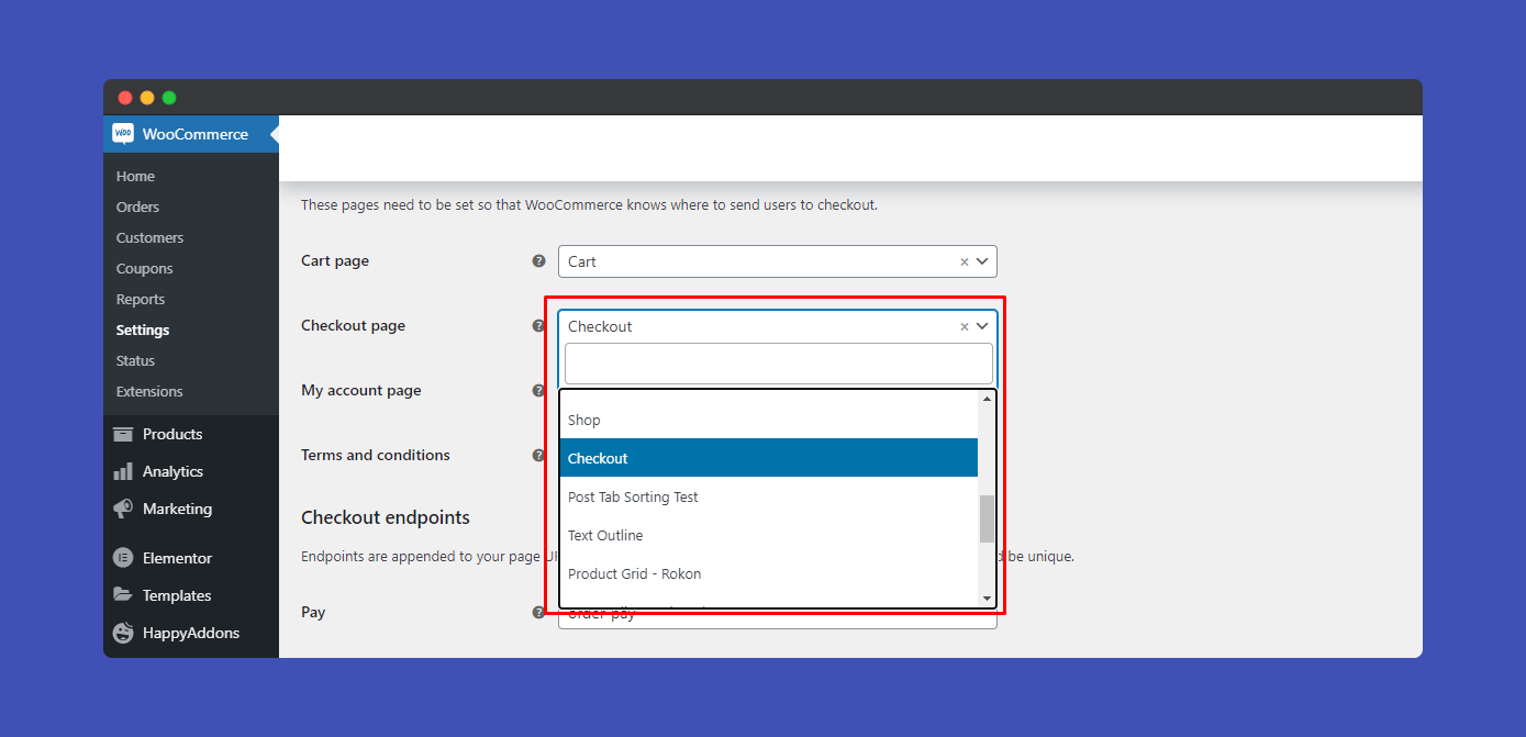 WooCommerce checkout page setting