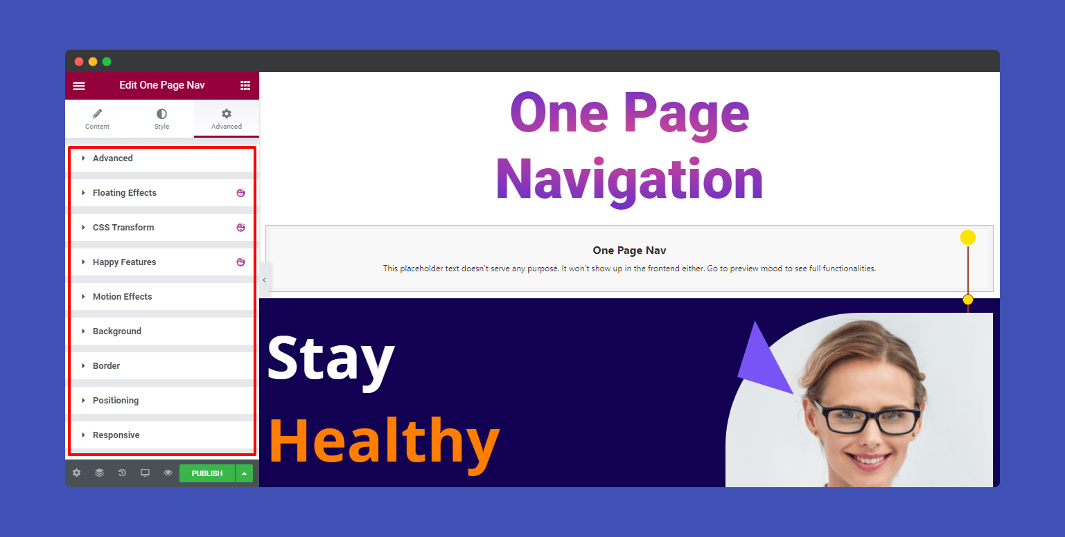 Advanced setting of one page navigation