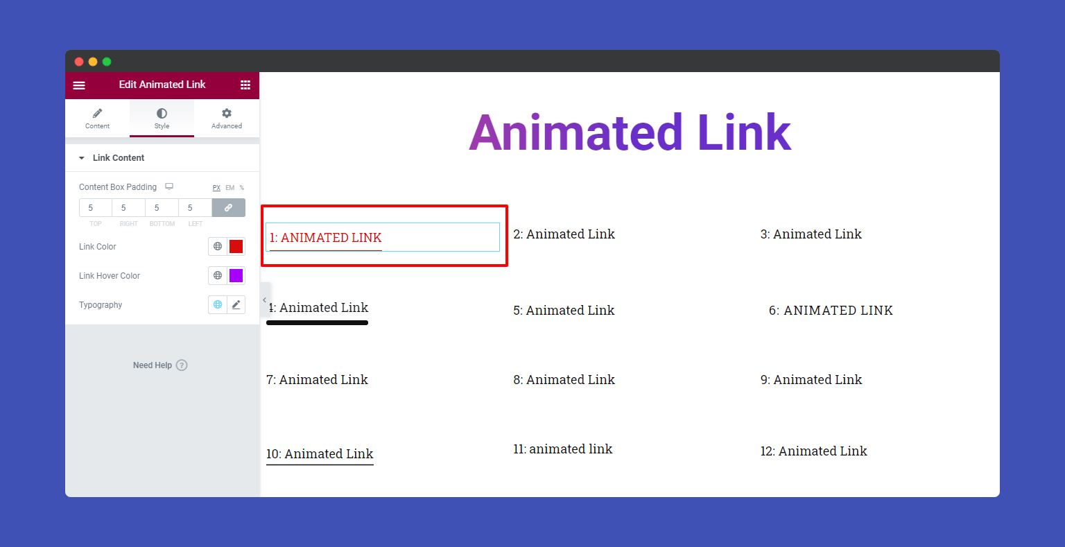 Style options of Animated Link