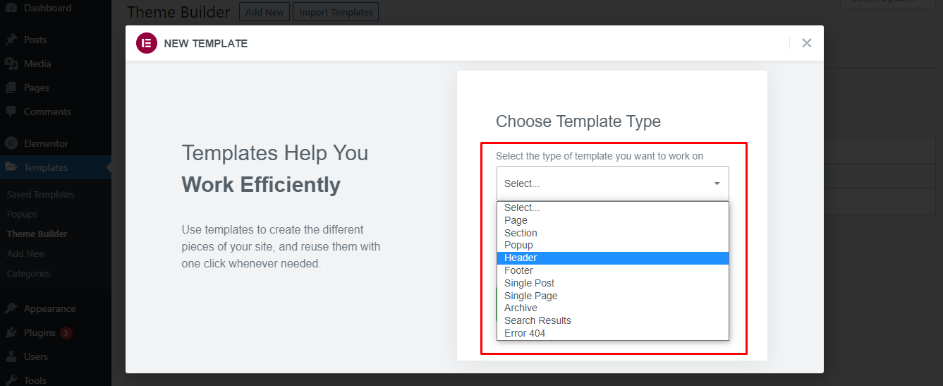 Choose a templte type