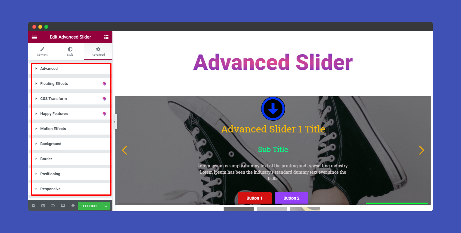 Advanced Setting of Advanced Slider