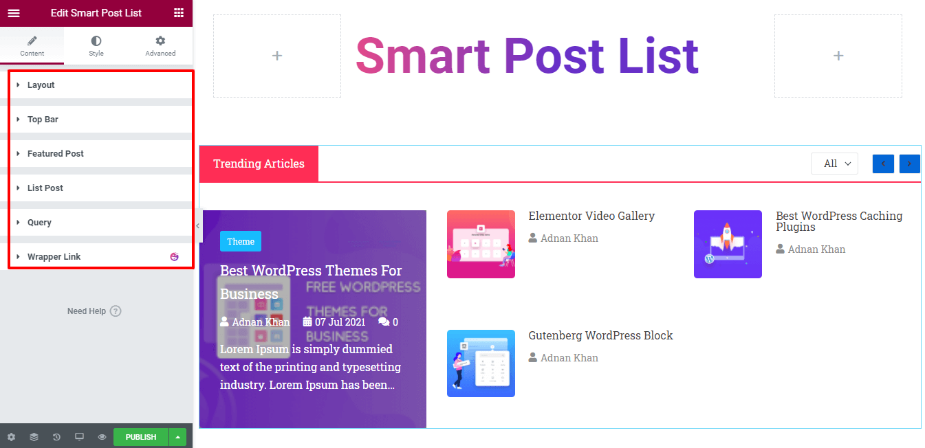 Smart Post List Widget Content