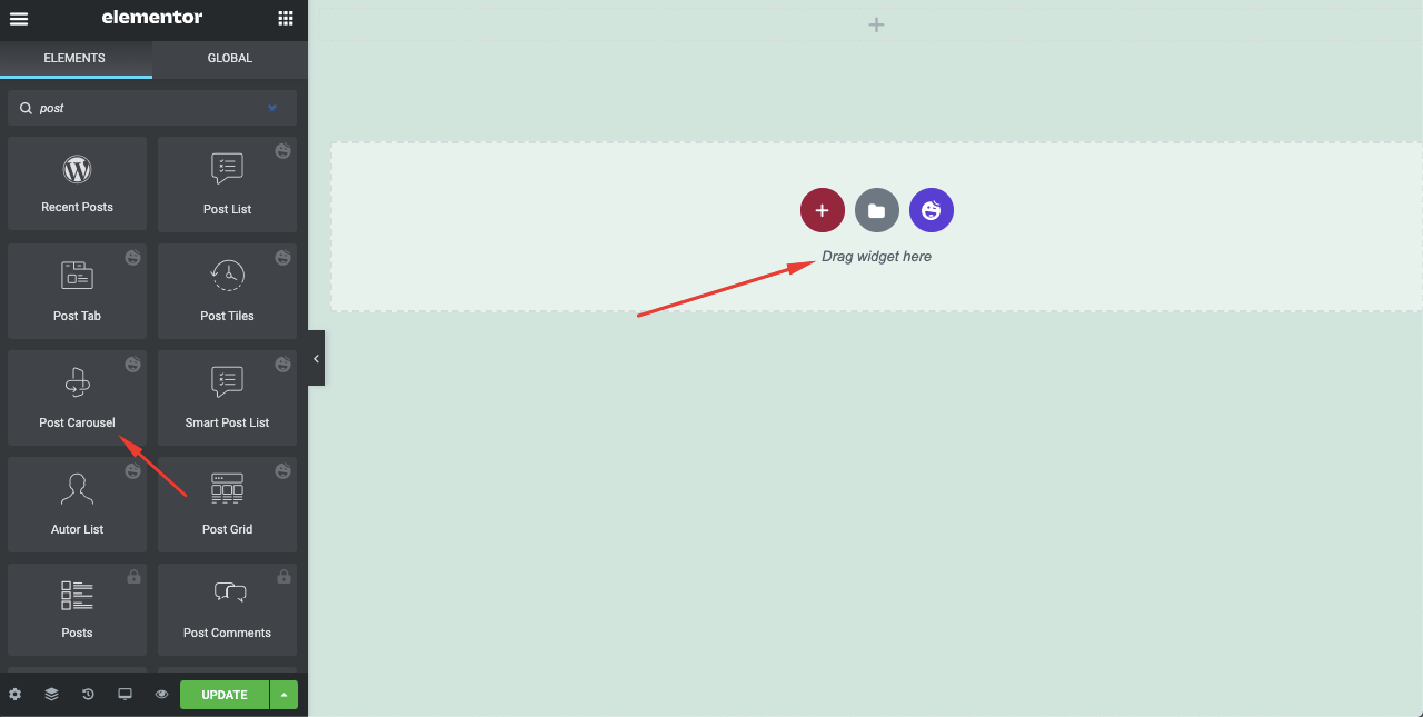Drag n drop the widget Elementor post carousel