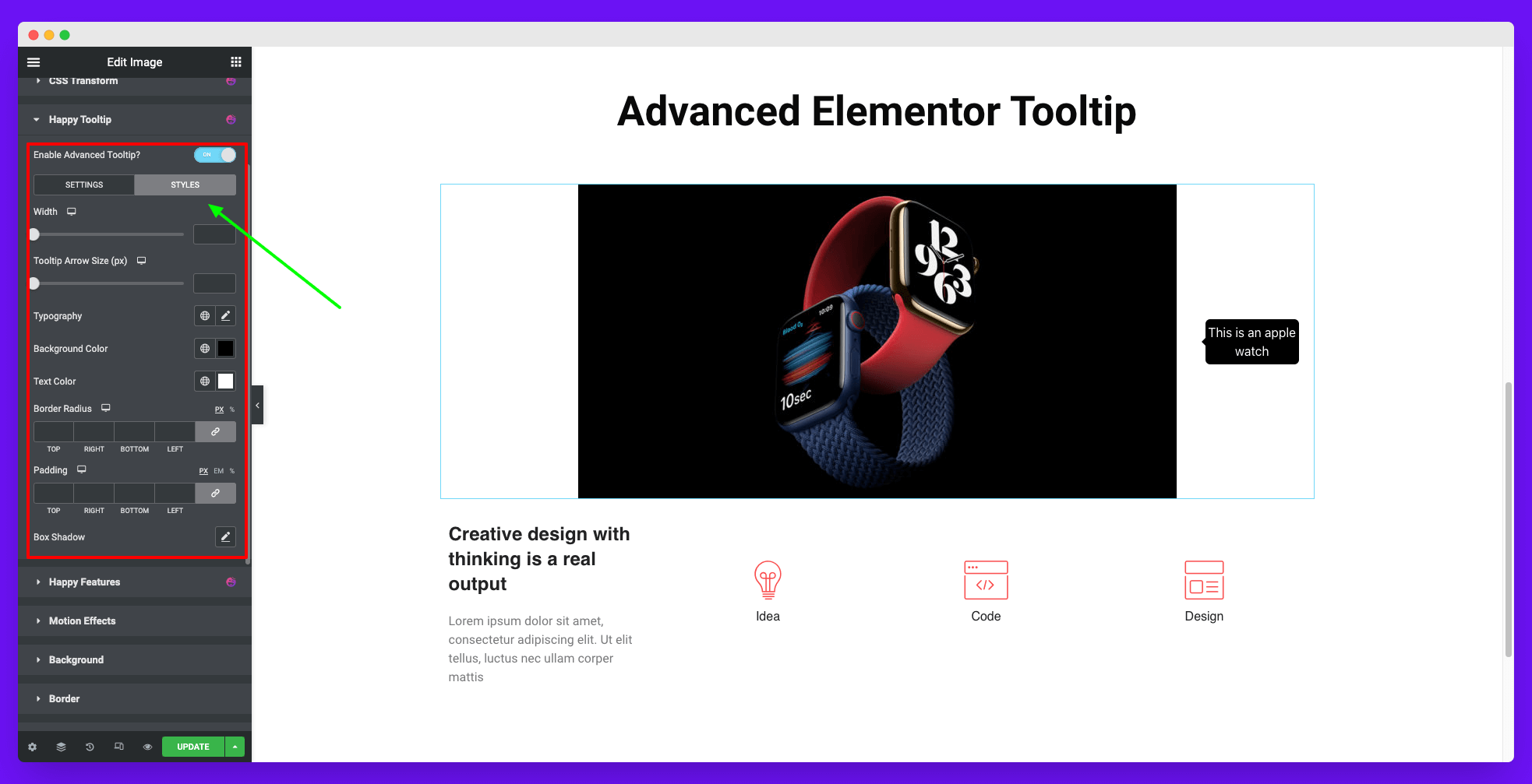 使用高级选项设计您的 Elementor 工具提示
