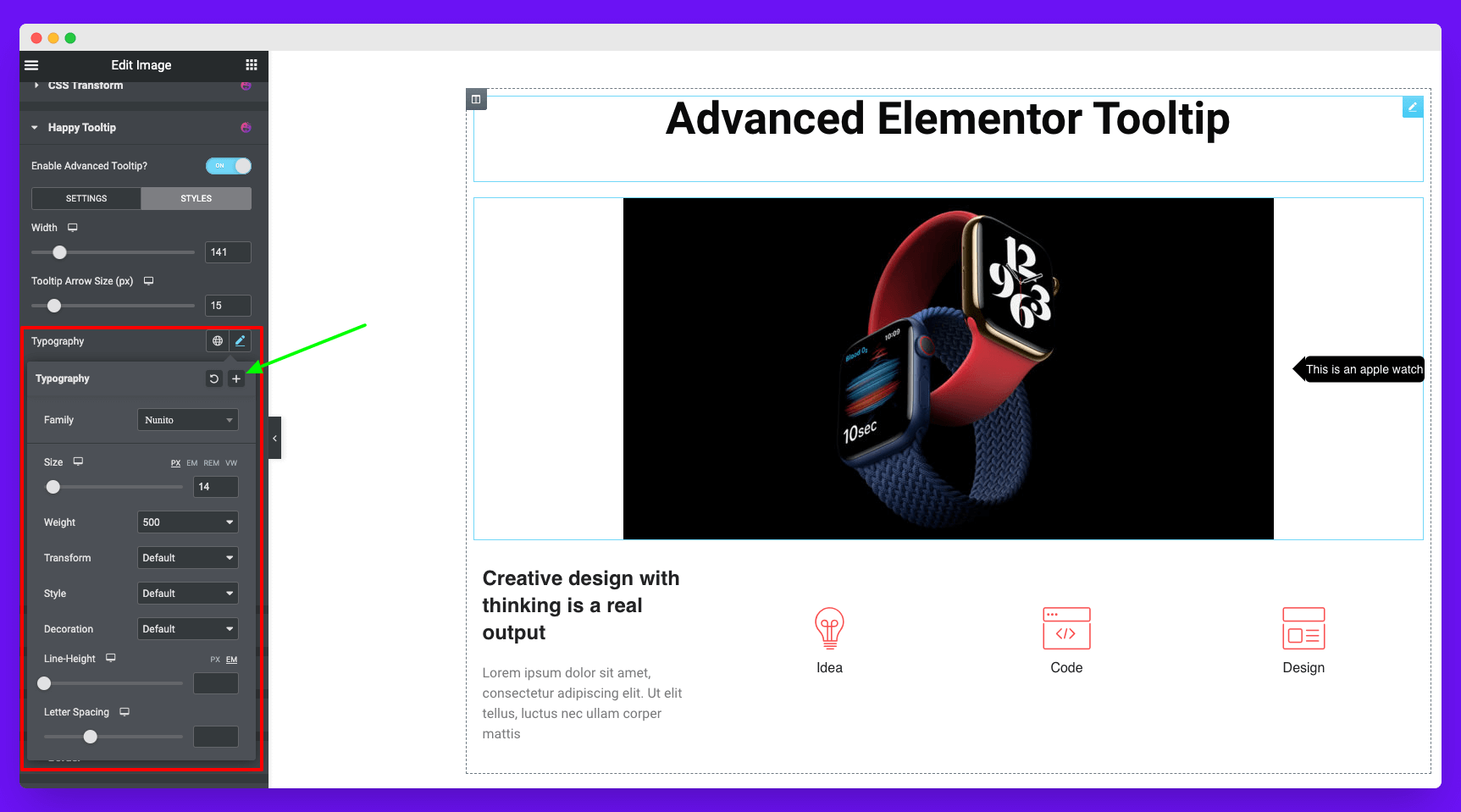 更改 Elementor 工具提示的排版