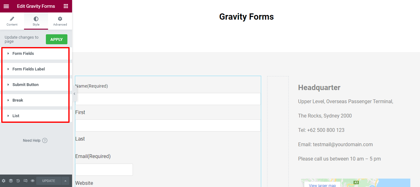 Style Options of  Gravity Form
