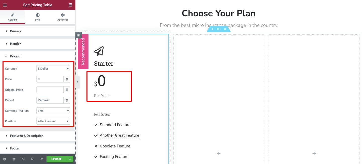 Set Pricing Content